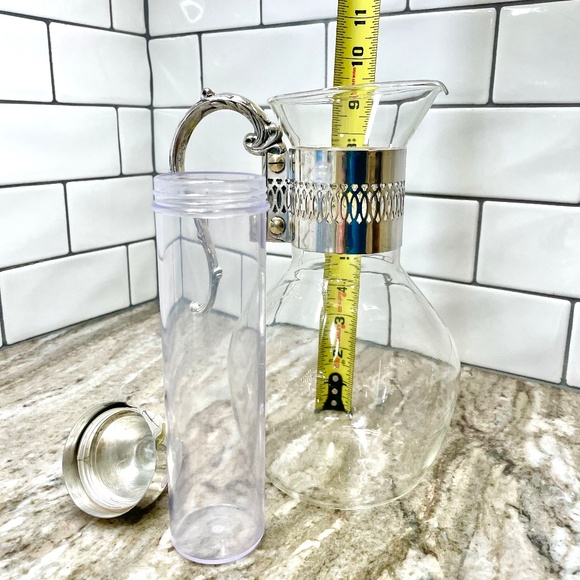 Vintage Glass and Silver Pitcher Carafe with Plastic Ice Cooling Tube Chill It - Picture 13 of 14